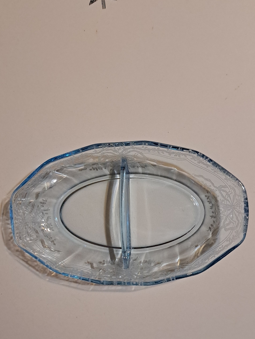 Vintage Fostoria Fairfax Azure Ice Blue Divided Depression Glass Relish Dish